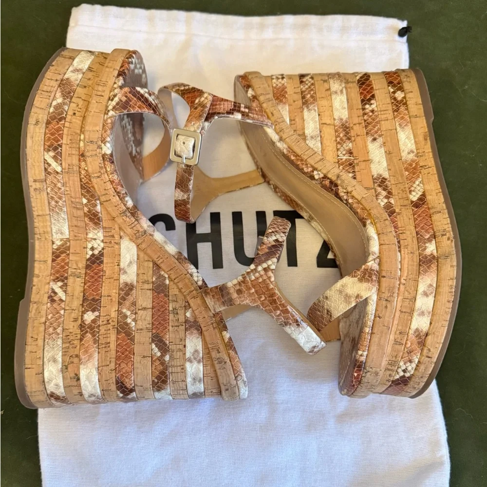 Schutz Snake Embossed Resort Platform Wedges